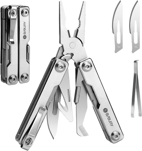 Miniatura 14 de BIBURY Mini Llavero Multiherramienta Tijeras BI2061R, 9 en 1 Multiherramienta EDC Tijeras con Destornillador, Abrebotellas, Cuchillo de Bolsillo