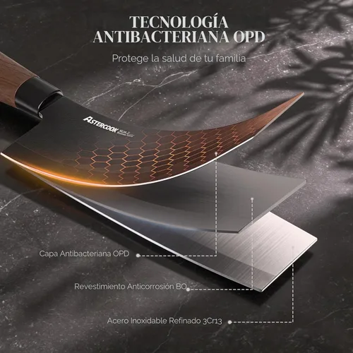 Miniatura 6 de Astercook Juego de cuchillos de cocina de 6 piezas con bloque, cuchillos de cocina ultra afilados de acero inoxidable de alto carbono, mango de Negro