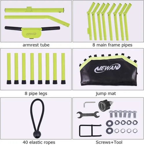 Miniatura 7 de Trampolín de Fitness Newan de 48" con Barra de Manija Ajustable, Trampolín Silencioso Bungee Rebounder Saltador Entrenador Cardiovascular de Verde