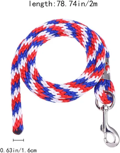 Miniatura 4 de POPETPOP - Cuerda de caballo trenzada para equitación de caballo con cierre resistente (rojo, azul y blanco)