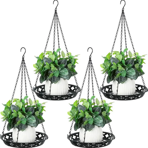 Miniatura 9 de Enhon Paquete de 6 macetas colgantes de metal, colgador de plantas de 12 pulgadas para interiores y exteriores, elegante estante decorativo negro