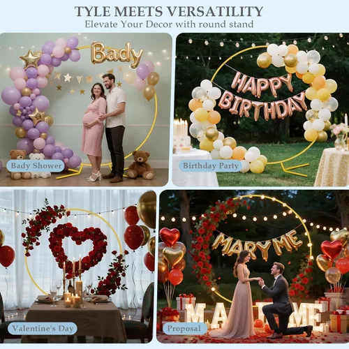 Miniatura 4 de Kit de soporte redondo de arco de globos de 7.2 pies, soporte de arco de metal para fiestas, marco de arcos de boda dorado con base para ceremonia