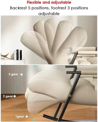 Miniatura 4 de Mecedora reclinable ajustable para balcón y patioSilla moderna para exteriores para sala de estar y ocio, muebles cómodos de relajación, marco