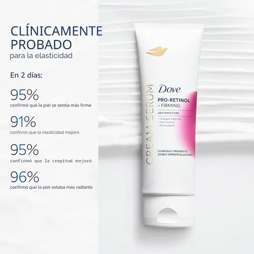 Miniatura 7 de Dove Suero Crema Pro-Retinol + Reafirmante para Elasticidad y Firmeza, con Péptidos de Colágeno, Niacinamida y Antioxidantes, Loción, 8 oz