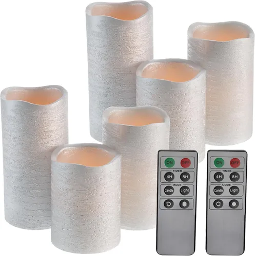 Miniatura 7 de Lavish Home Juego de 3 velas LED sin llama con control remoto, velas de pilar de cera real con temporizador y acabado metálico envejecido (plateado)