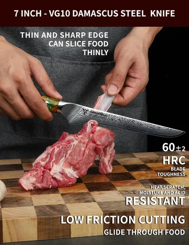 Miniatura 2 de Cuchillo de filete de 7 pulgadas, VG10 Damasco cuchillo para deshuesar peces con mango de resina - Serie Xuan (naranja fantasía)