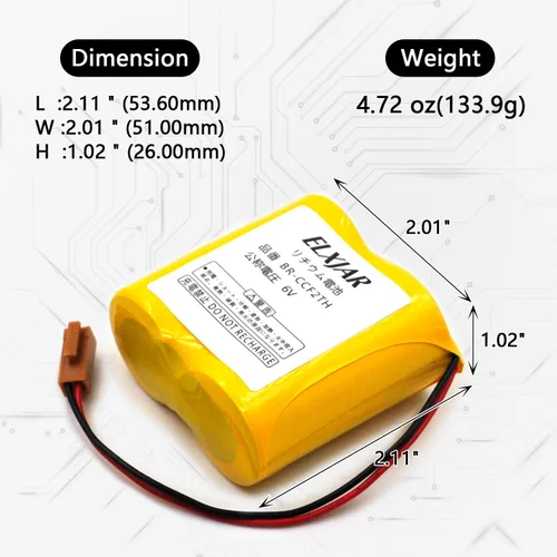 Miniatura 3 de BR-CCF2TH - Batería de repuesto de litio de 6 V para Fanuc oi Mate Model-D, controles Panasonic, PLC GE Fanuc A06 Series A98L-0001-0902, BR-CCF2TE