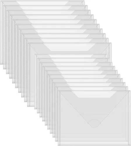 Miniatura 20 de Paquete de 10 bolsillos de almacenamiento de sellos y troqueles, sobres de almacenamiento de plástico de gran tamaño de 8.75 x 6 pulgadas, carpetas K