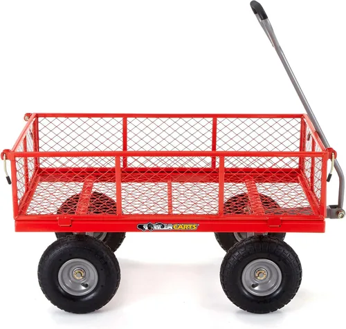 Miniatura 8 de Carrito de servicios de acero Gorilla Carts con lados extraíbles con una capacidad de 800 libras, rojo
