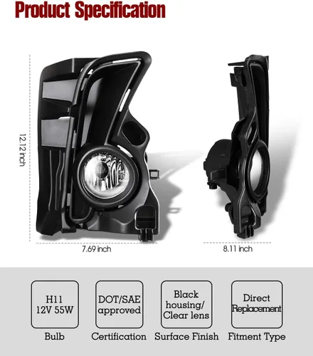 Miniatura 5 de Faros antiniebla para Toyota Highlander 2017-2019 OEM de repuesto para faros antiniebla, lente transparente, 2 piezas