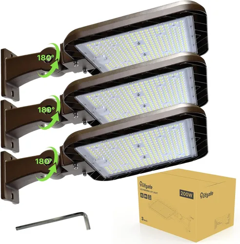 Miniatura 14 de Glitgate Luz LED de estacionamiento de 300 W, 45000 lm, 5000 K, brazo ajustable, luz de calle con sensor de fotocélula del atardecer al amanecer
