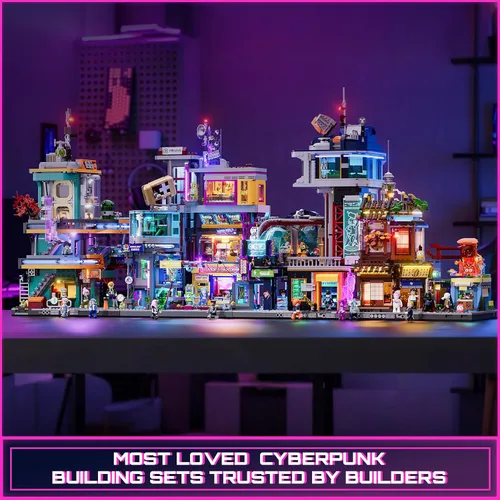 Miniatura 6 de FUNWHOLE Cyberpunk - Juego de iluminación japonesa Izakaya - Juego de ladrillos de construcción - Cyberpunk Neon City Future Pub Japanese Street