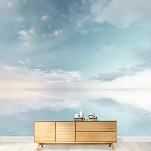 Miniatura 3 de wall26 - Mural de pared grande - Paisaje estilo pintura al óleo con cielo reflejado en la superficie del agua tranquila Papel pintado de vinilo