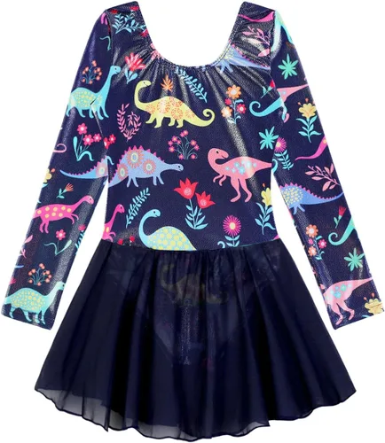 Miniatura 61 de EQSJIU Leotardo de baile de manga larga para niñas, vestido de ballet brillante con copo de nieve, tutú con falda tutú para niñas
