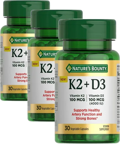 Nature's Bounty Suplemento de vitamina D3 K2, 4000 UI Vita D3 Plus 100 mcg de suplementos de vitamina K para adultos para apoyo de salud cardíaca y