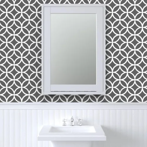 Miniatura 9 de Papel tapiz autoadhesivo para despegar y pegar, diseño de diamantes geométricos gris carbón, círculos blancos, papel tapiz extraíble personalizado