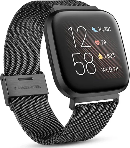 Maledan Correa de metal compatible con Fitbit Versa 2 correas para hombres y mujeres, accesorios de repuesto de malla de acero inoxidable ajustable