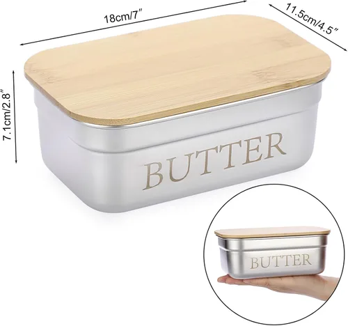 Miniatura 2 de BSTKEY Mantequillera con tapa para encimera, recipiente de acero inoxidable para mantequilla con sellado de silicona, soporte para mantequilla