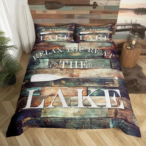 Miniatura 12 de Lake House - Juego de funda de edredón tamaño individual, estilo rústico de granja vieja para niños, adolescentes y adultos, decoración