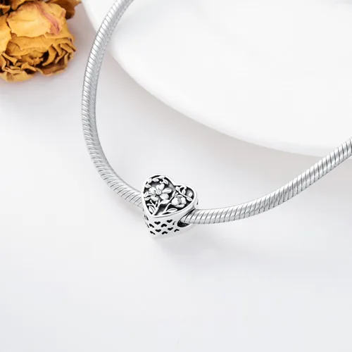 Miniatura 2 de PEIMKO Dije personalizado de plata de ley con diseño de corazón de flor de nacimiento y corazón de flor de nacimiento, pulsera de serpiente, regalo