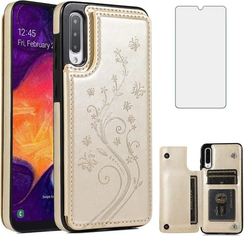 Miniatura 12 de Funda de teléfono para Samsung Galaxy A50 con protector de pantalla de vidrio templado y tarjetero con soporte para tarjetero, soporte para celda