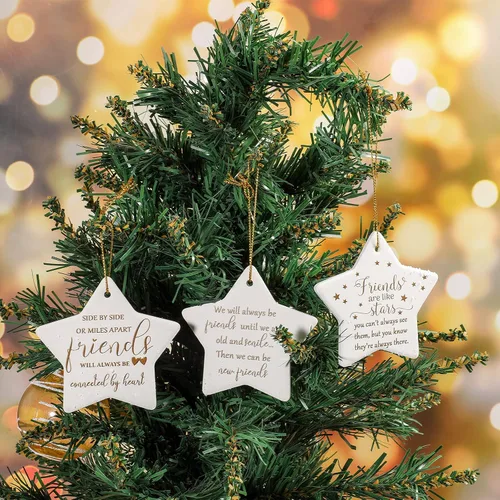 Miniatura 4 de Adorno navideño de cerámica con forma de estrella, para escuela secundaria, universidad, decoración de árbol, adorno de árbol con texto en inglés