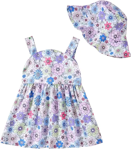 Miniatura 15 de Vestido para bebé recién nacida niña pequeña Vestido para niña pequeña de cuello halter sin mangas con flores Vestido de verano para niña de espalda