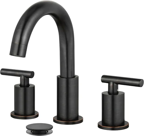 Miniatura 15 de gotonovo Grifo de Lavabo de Baño de 3 Orificios 2 Manijas con Desagüe Emergente con Válvulas Mezcladoras de Agua Caliente y Fría Grifo de Baño Negro