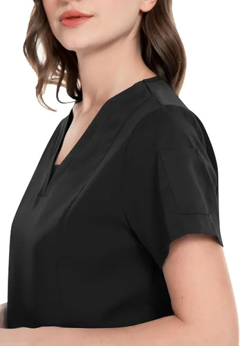 Miniatura 4 de niaahinn Conjunto de traje médico para mujer, moderno top con cuello en V y pantalones deportivos de pierna cónica con cordón de ajuste, conjunto