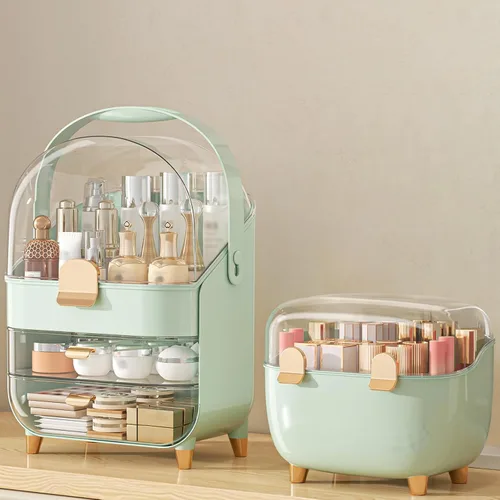 Miniatura 10 de Organizador de maquillaje para encimera, soporte para cuidado de la piel, organizador de mostrador de baño, caja de almacenamiento, vitrinas