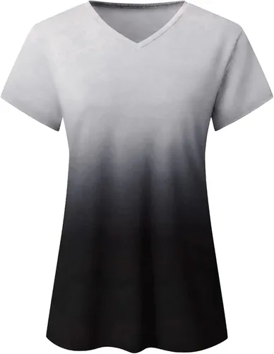 Miniatura 4 de Blusa de talla grande para mujer, talla grande, para uso diario, verano, primavera, verano, casual, estampado degradado, manga corta, V