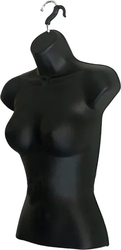 Miniatura 8 de Maniquí negro para hombre + mujer negra, forma de inyección, cintura media redondeada, cuerpo torso, forma de vestido con ganchos para colgar