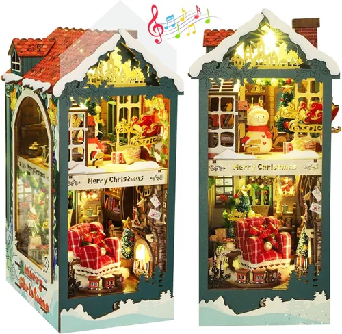 Miniatura 15 de fifijoy Kit de Rincón de Libros - Kit de Casa en Miniatura DIY para Adultos, Kit de Construcción de Casa Pequeña Cafetería Retro de los años 50