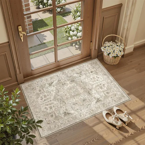 Miniatura 136 de Madane Alfombra lavable de 2 x 3 pies, alfombra de entrada pequeña, antideslizante, vintage, para entrada interior, alfombra de pelo bajo