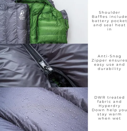 Miniatura 13 de Outdoor Vitals Summit - Saco de dormir de más de 800 libras de potencia de relleno ultraligero para mochilero, saco de dormir ligero para senderismo