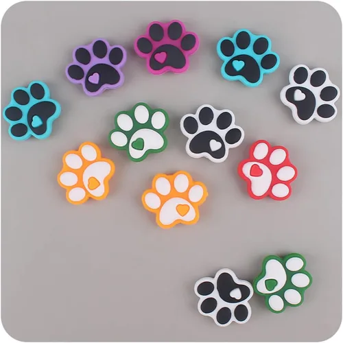 Miniatura 6 de Decoendiy 20 cuentas focales de silicona, lindas cuentas planas de silicona con forma de pata de gato y perro, cuentas espaciadoras sueltas
