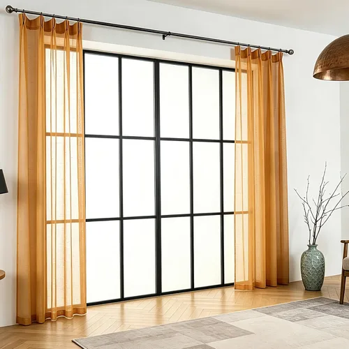 Miniatura 25 de Cortinas plisadas negras traslúcidas de 84 pulgadas de largo, 2 paneles para dormitorio, lino texturizado, ganchos transparentes para pista