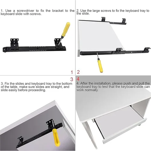 Miniatura 3 de ZOENHOU 3 pares de bandejas de teclado negras de 14 pulgadas, soporte de rodamiento de bolas de alta resistencia de 22 libras, bandeja