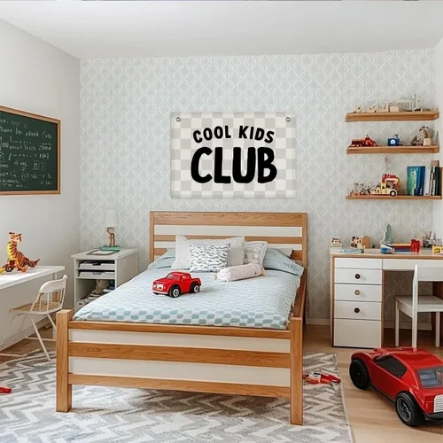 Miniatura 4 de Decoración de pared para sala de juegos, cartel colgante de pared, bandera de elementos esenciales, bandera de pared a cuadros, para guardería