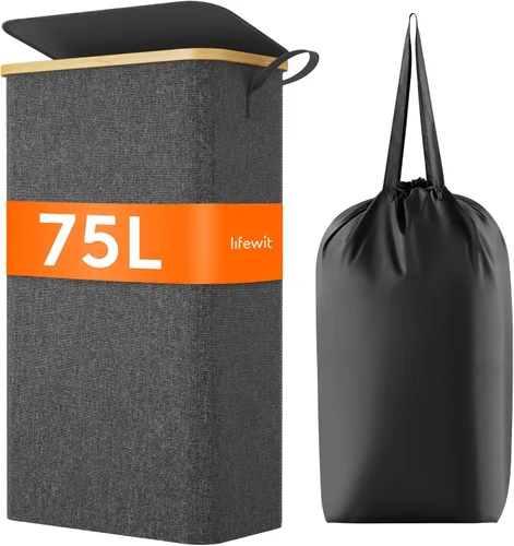 Miniatura 25 de Lifewit Cesto de Ropa Sucia Doble de 120L con Tapa, Cesto Grande Dual para Ropa Sucia con Bolsas Removibles, 2 Secciones Cestos Estéticos para Ropa