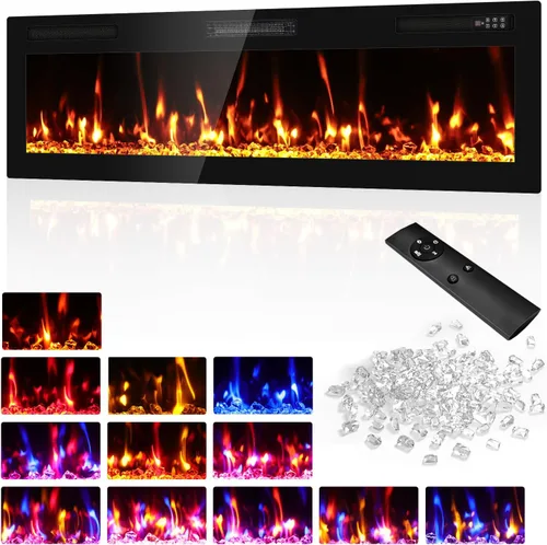 Miniatura 11 de BREEZEHEAT Chimenea eléctrica ultrafina de 50 pulgadas, calentador de chimenea independiente o empotrado en la pared, control remoto, pantalla