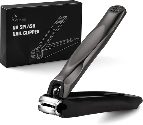 FERYES Cortaúñas 3 en 1 para uñas de los dedos con recolector de uñas sin salpicaduras y caja de almacenamiento de metal - Cortaúñas para uñas de