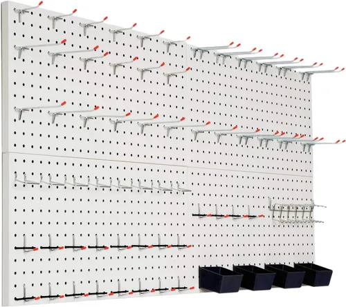 Miniatura 8 de Tablero de clavijas para pared de 48x24 pulgadas con 63 piezas de accesorios de ganchos, organizador de pared negro para garaje, paneles de tablero