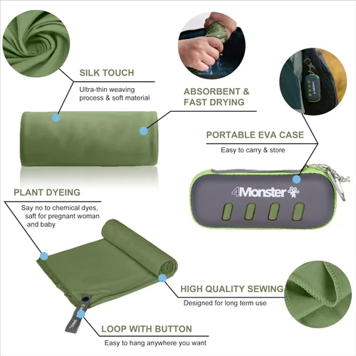 Miniatura 4 de 4Monster Toalla de camping súper absorbente, toalla de microfibra de secado rápido, ultra compacta y suave, toalla de viaje ligera para mochileros