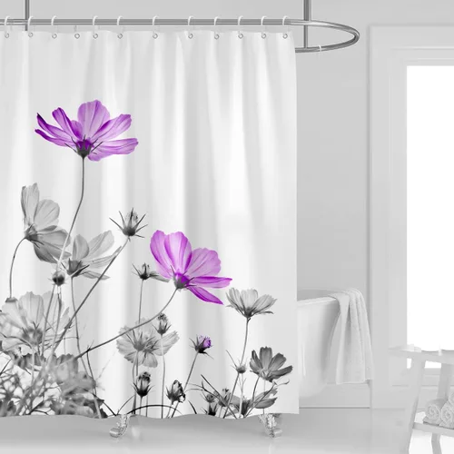 Miniatura 17 de Cortina de ducha de 72" x 72" con flores grises y rosas, gris y blanco, flores silvestres, margaritas, plantas, pintura de tinta, botánica