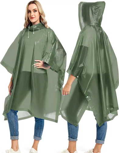 Miniatura 46 de Paquete de 2 ponchos de lluvia para adultos, reutilizables, impermeables, de supervivencia, emergencia, resistente, con capucha con cordón