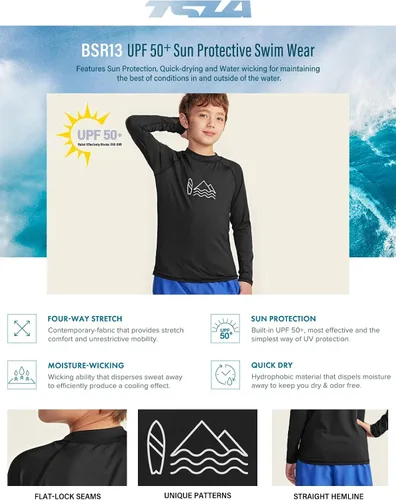Miniatura 5 de TSLA Camiseta de natación de manga larga con protección solar UV UPF 50+ para niños