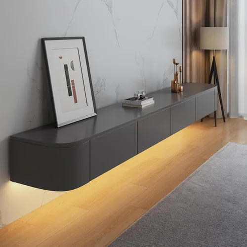 Miniatura 7 de Soporte flotante de TV - Consola multimedia montada en la pared con 2 cajones, centro de entretenimiento flotante, gabinete de TV, estante