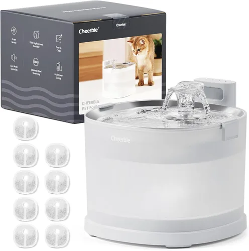 Miniatura 9 de Cheerble Fuente de Agua para Gatos sin Bomba, Fuente de Agua Inalámbrica para Mascotas Operada por Batería, Dispensador Automático de Agua E1+