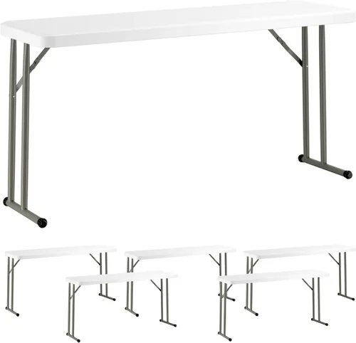 Miniatura 12 de Mesa plegable de 18 x 60 pulgadas, mesa de entrenamiento y eventos de plástico blanco granito, delgada, estrecha, larga, mesas de entrenamiento